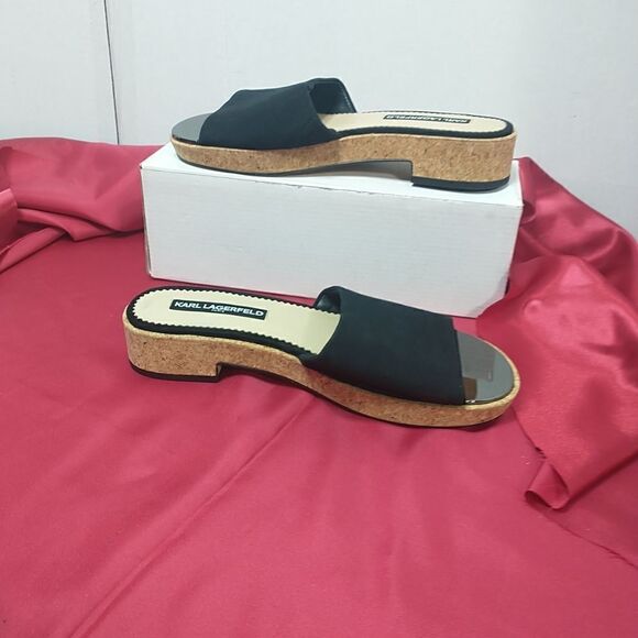 Karl Lagerfeld Platform Cher Sandals Black Slide Womens Size 8.5 M - Picture 3 of 8